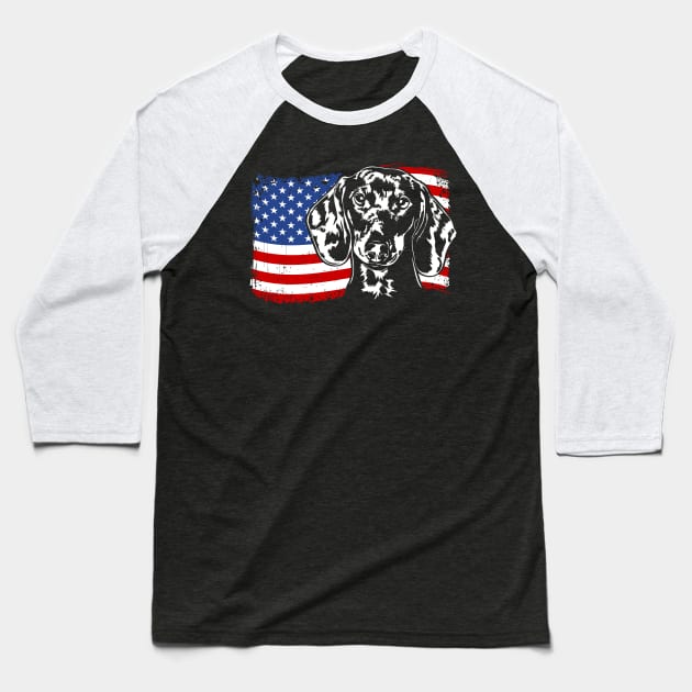 Proud Dachshund American Flag patriotic dog Baseball T-Shirt by wilsigns